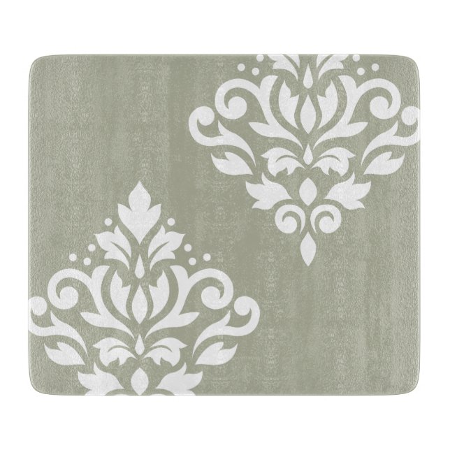Scroll Damask Art I White on Green Schneidebrett (Vorderseite)