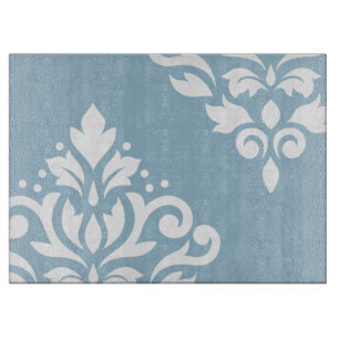 Scroll Damask Art I White on Light Blue Schneidebrett