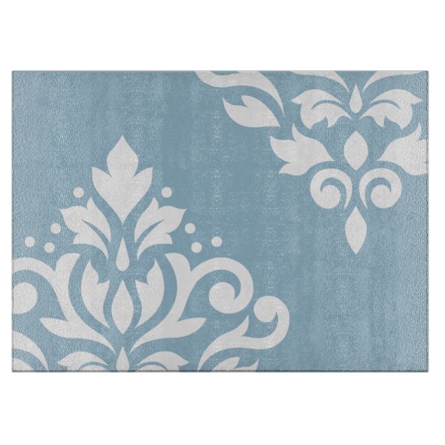 Scroll Damask Art I White on Light Blue Schneidebrett (Vorderseite)