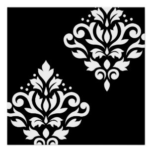 Scroll Damask Art Ib White Poster