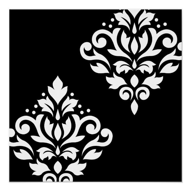 Scroll Damask Art Ib White Poster (Vorderseite)