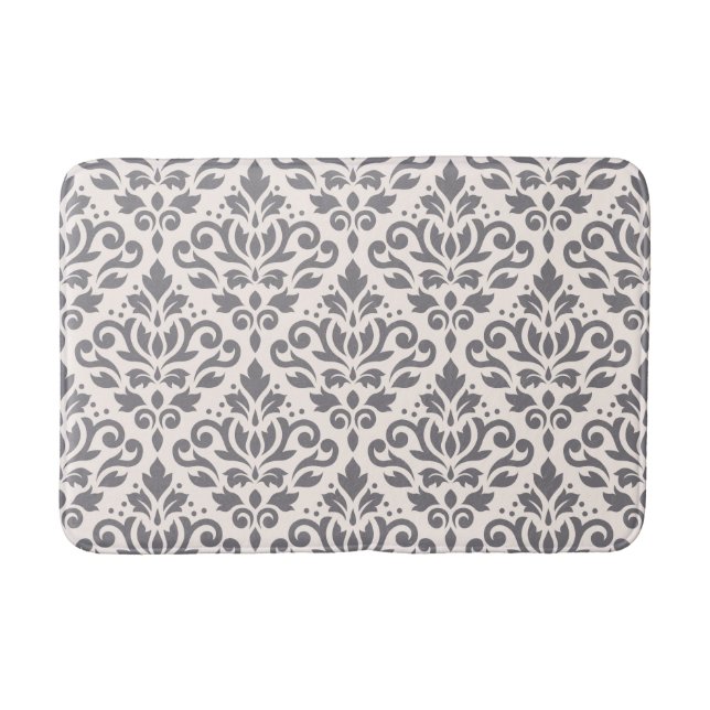 Scroll Damask Big Pattern Grau auf Creme Badematte (Vorderseite)