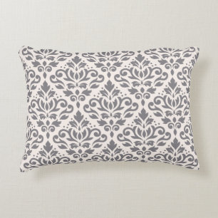 Scroll Damask Big Pattern Grau auf Creme Zierkissen