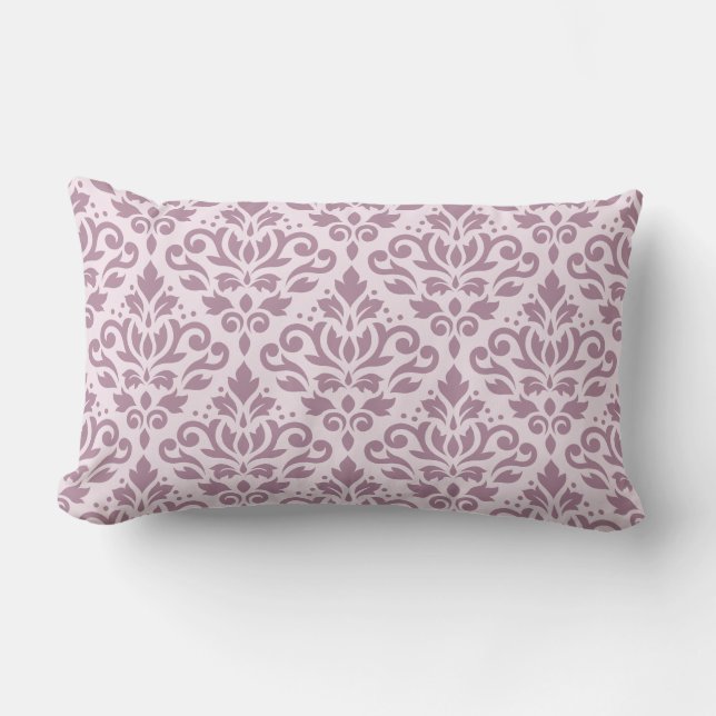 Scroll Damask Big Pattern Mauve auf rosa Lendenkissen (Vorderseite)