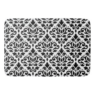 Scroll Damask Big Pattern Schwarz auf Weiß Badematte