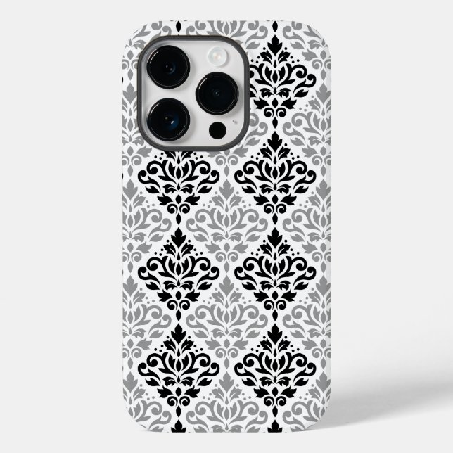 Scroll Damask Big Pattern Schwarz Weiß Case-Mate iPhone Hülle (Rückseite)