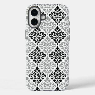 Scroll Damask Big Pattern Schwarz Weiß iPhone 16 Plus Hülle