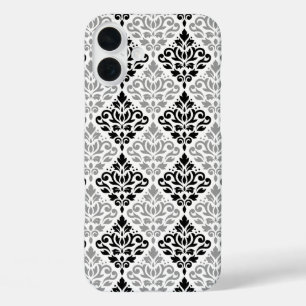 Scroll Damask Big Pattern Schwarz Weiß iPhone 16 Plus Hülle
