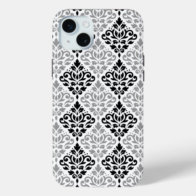 Scroll Damask Big Pattern Schwarz Weiß Case-Mate iPhone Hülle (Rückseite)
