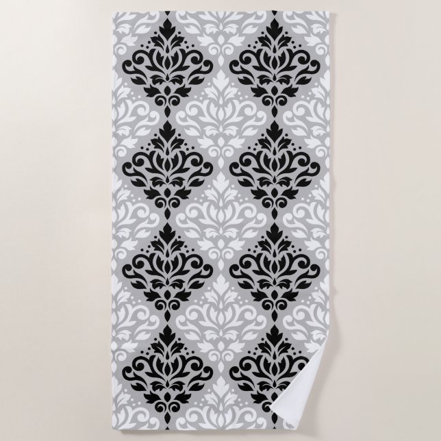 Scroll Damask Big Pattern Schwarz-weiß Grau Strandtuch (Vorderseite)