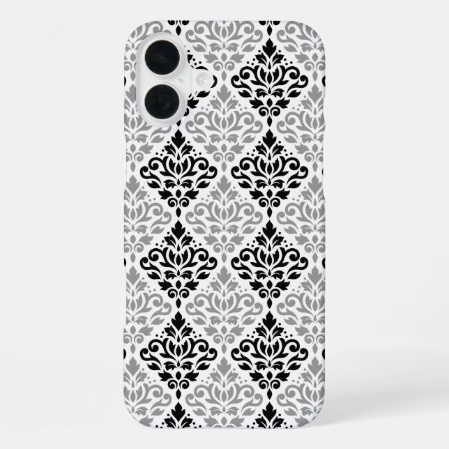 Scroll Damask Big Pattern Schwarz Weiß iPhone Hülle (Rückseite)