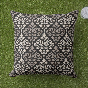 Scroll Damask Big Pattern Taupe Black Kissen