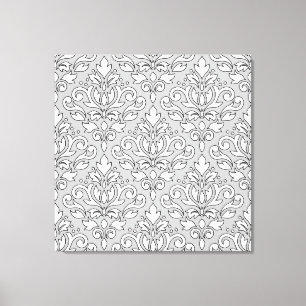 Scroll Damask Big Pattern White (schwarze Linie) G Leinwanddruck