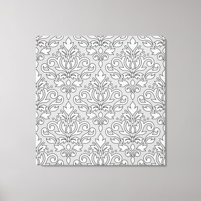 Scroll Damask Big Pattern White (schwarze Linie) G Leinwanddruck (Vorderseite)
