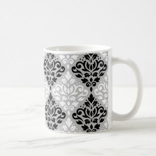 Scroll Damask Big Ptn B&W auf Grau Tasse