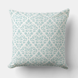 Scroll Damask Big Ptn Enck Egg Blue (B) auf Weiß Kissen