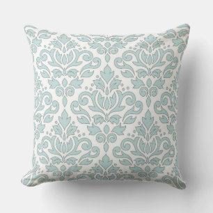 Scroll Damask Big Ptn Gray Line Ente Egg Blue Wt Kissen