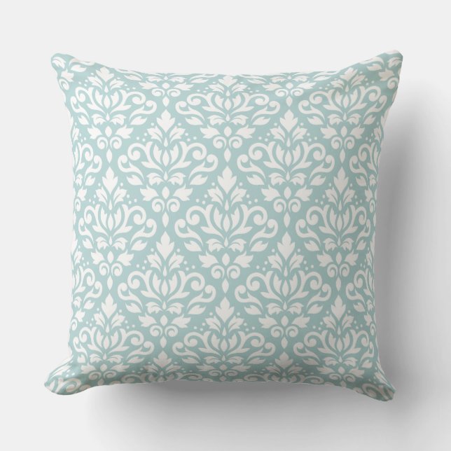 Scroll Damask Big Ptn White on Duck Egg Blue (B) Kissen (Vorderseite)