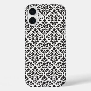 Scroll Damask Black on White Pattern iPhone 16 Plus Hülle