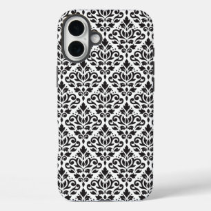 Scroll Damask Black on White Pattern iPhone 16 Plus Hülle