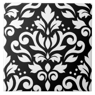 Scroll-Damask großes Design weiß auf schwarz Fliese