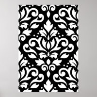 Scroll Damask Grosses Muster Weiß auf Schwarz