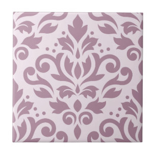 Scroll-Damask Großmuster Mauve auf Rosa Fliese