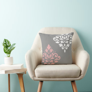 Scroll-Damask-Kunst I Pink Weiß Grau Kissen