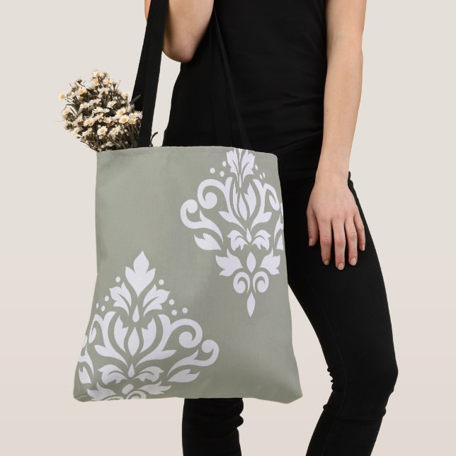Scroll-Damask-Kunst I Weiß auf Grün (Von Nahem)