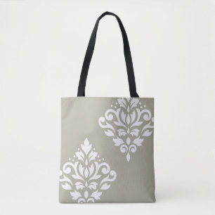 Scroll-Damask-Kunst I Weiß auf Grün