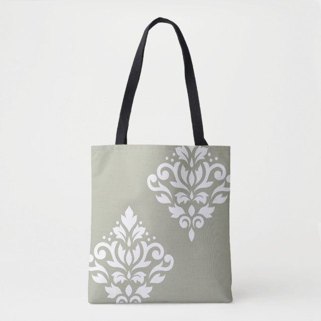 Scroll-Damask-Kunst I Weiß auf Grün (Vorderseite)