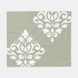 Scroll-Damask-Kunst I Weiß auf Grün Fleecedecke