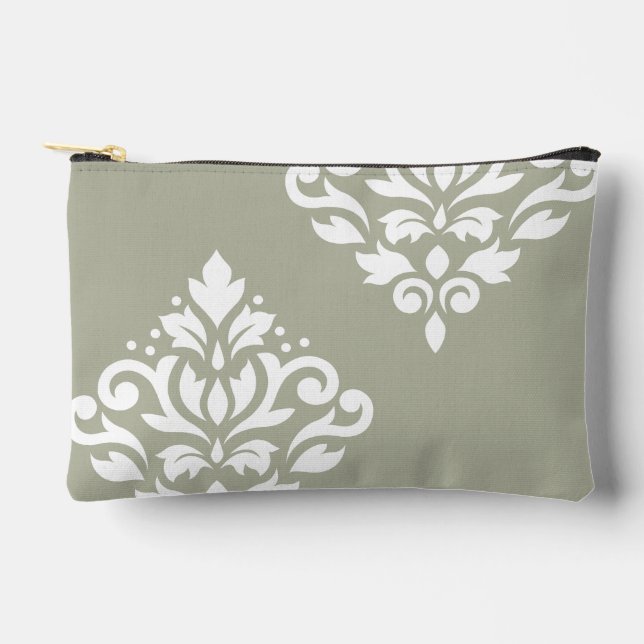 Scroll-Damask-Kunst I Weiß auf Grün Zubehörtasche (Vorderseite)