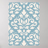 Scroll Damask Large Pattern Creme on Blue