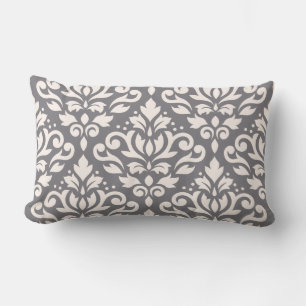 Scroll Damask Large Pattern Creme on Gray Lendenkissen