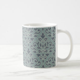 Scroll Damask Lg Muster (Kontur) Creme Blau Aquama Tasse