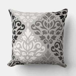 Scroll Damask Lg Ptn Art BW & Gray Kissen