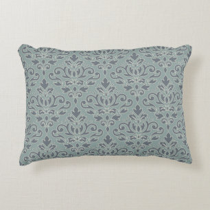 Scroll Damask Muster (Kontur) Creme Blau Aquamarin Dekokissen
