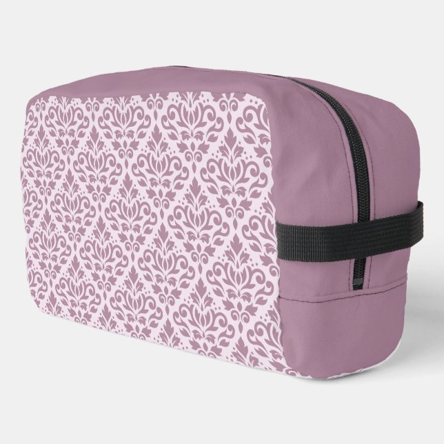 Scroll Damask Muster Mauve auf rosa Waschbeutel (Linke Seite)