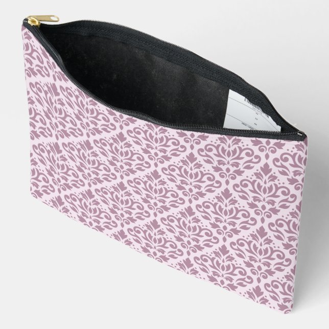 Scroll Damask Muster Mauve auf rosa Zubehörtasche (Offen)