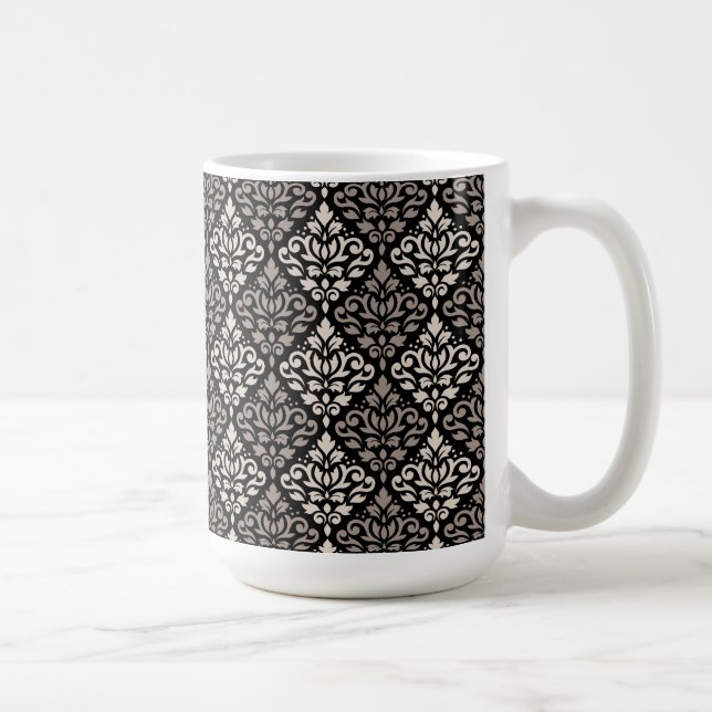 Scroll Damask Muster Taupe Black Kaffeetasse (Rechts)