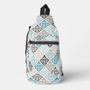 Scroll Damask Muster Tees Browns White Crossbody Bag