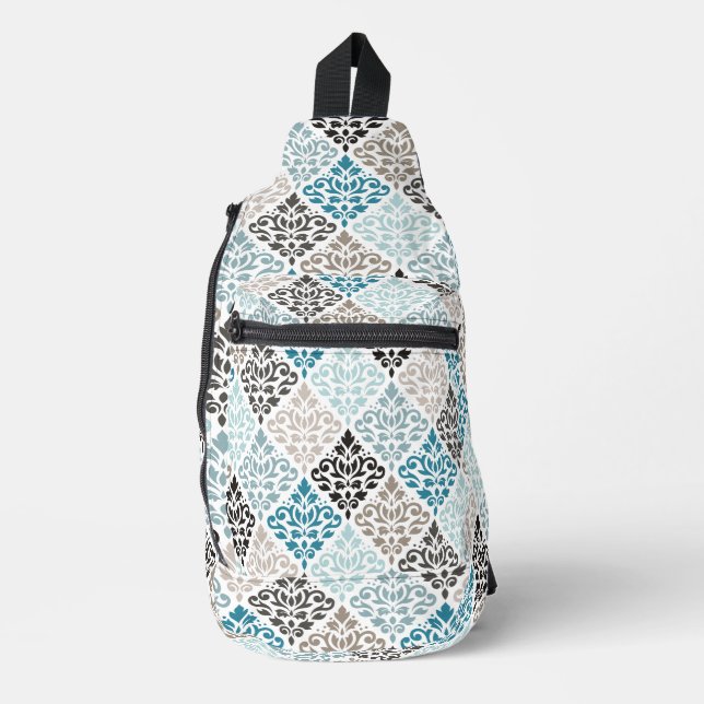 Scroll Damask Muster Tees Browns White Crossbody Bag (Vorderseite)