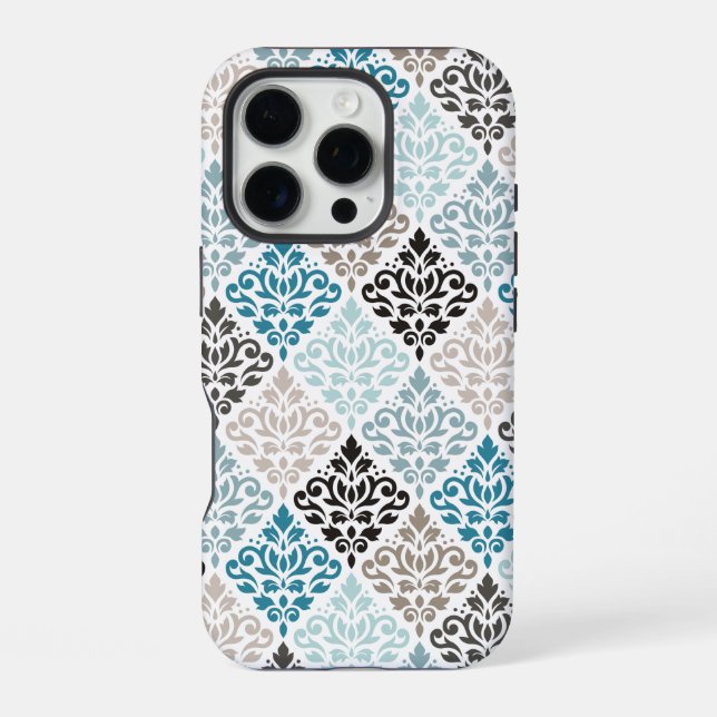 Scroll Damask Muster Tees Browns White iPhone Hülle (Rückseite)