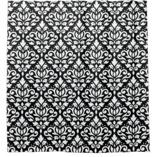 Scroll Damask Muster Weiß auf Schwarz Duschvorhang