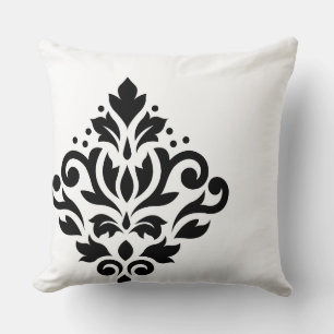 Scroll Damask Off-Set I Black on White Kissen