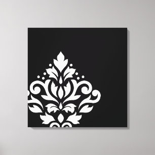 Scroll Damask Off-Set I White on Black Leinwanddruck