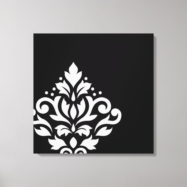 Scroll Damask Off-Set I White on Black Leinwanddruck (Vorderseite)