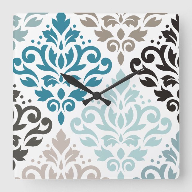 Scroll Damask Offset PDF Kunst Tees Browns White Quadratische Wanduhr (Vorderseite)
