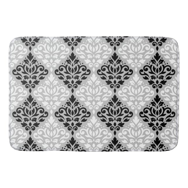 Scroll Damask Ptn B&W auf Grau Badematte (Vorderseite)